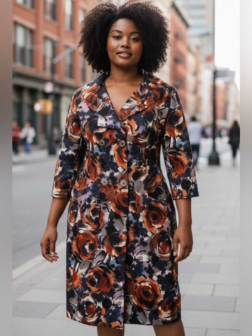 St. John Boutique watercolor abstract  
Topper coat Couture line double breasted